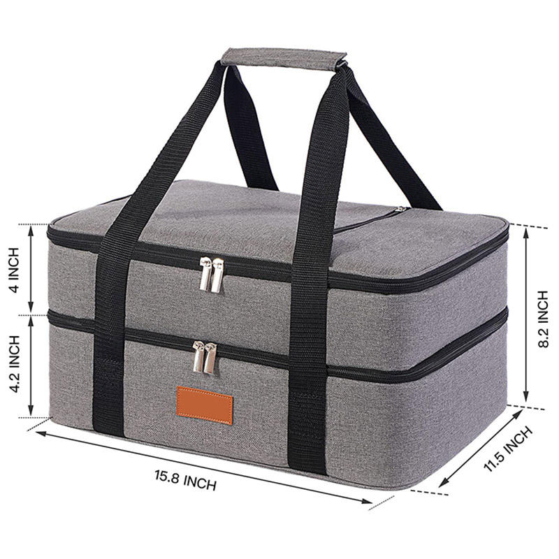 Double Compartment Portable Polyester Thermal Lunch Insulated Cooler Bags Bento Box Tote Bag