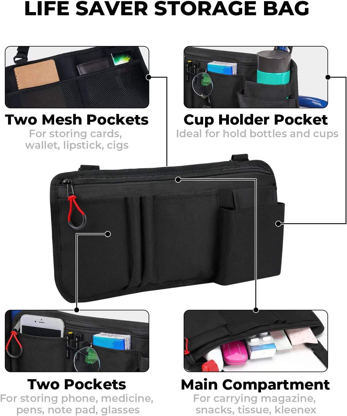 High Quality Walker Bag With Multiple Storage Bags Lightweight Organizer For Medical Chair Waterproof Wheelchair Side Bags