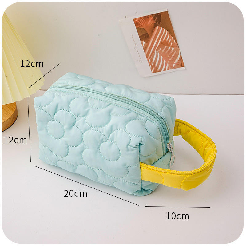 Embroidered Pencil Case Ladies Quilted Cosmetic Bag Cute Portable Candy Color Quilted Cosmetic Storage Bag