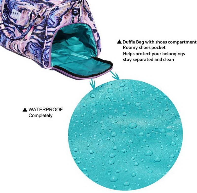 Custom printed women elegant yoga dance sports bag duffel travelling gym duffle overnight weeken carry bag for ladies
