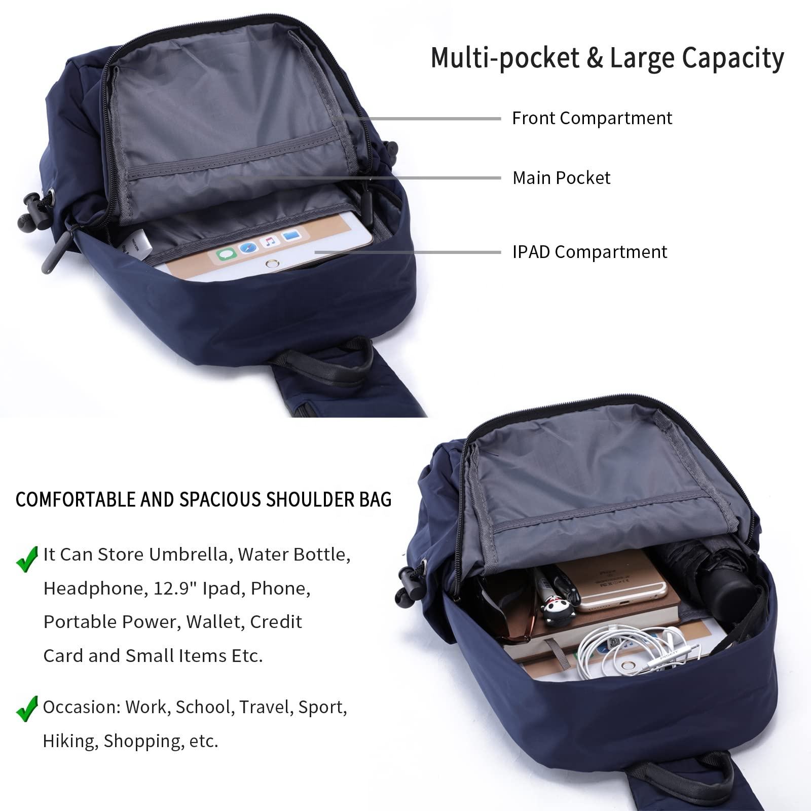 multi-functional crossbody bag men message shoulder lightweight walking single sling chest bag
