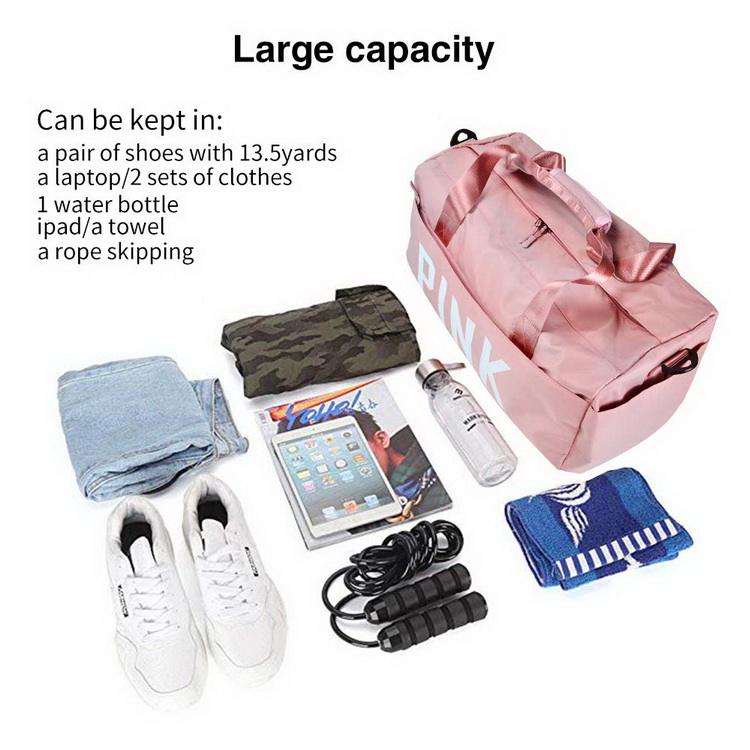 Waterproof travel weekender sports duffel swim gym bag with dry wet pocket and shoe compartment for women