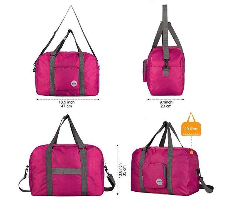 Pink nylon water resistant foldable duffle bag for men and women with good quality and competitive price