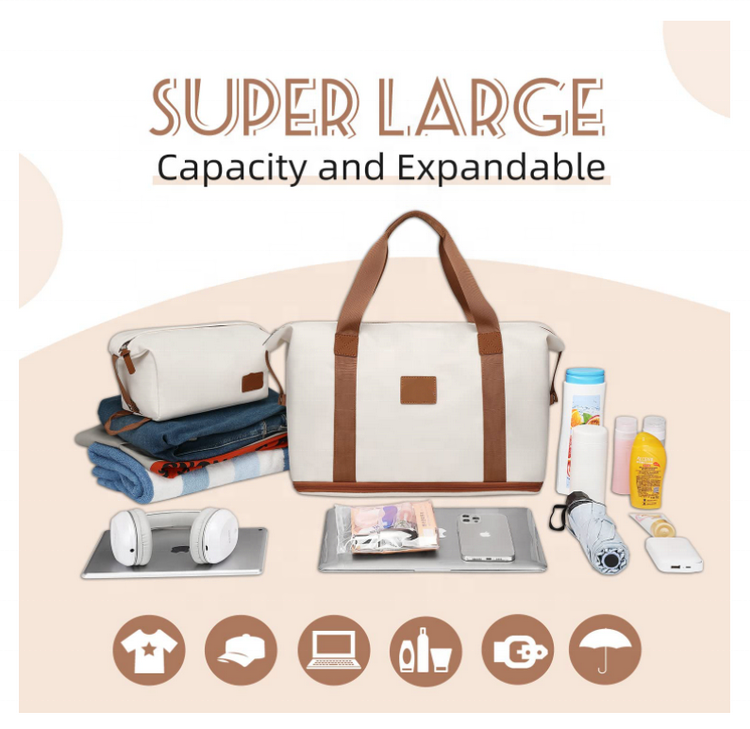 high quality waterproof nylon sports gym duffel bag with toiletry bag travel outdoor custom printing expandable gym bag women