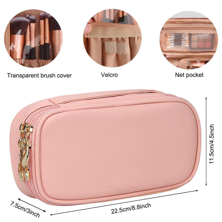 Portable Waterproof Travel Toiletry Bag Lovely Pink Color Women Make Up Organizer Bag With Brush Slot Pockets
