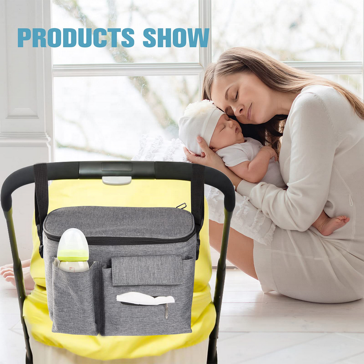 Baby Stroller Organizer With Cup Holder And Multi-pockets, Hanging Style Diaper Bottle Toys Storage Stroller Organizer