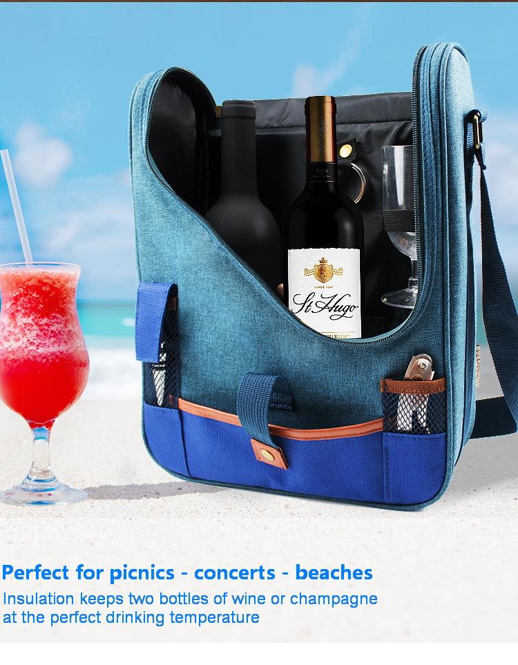 Amzon's Hot Sales Fashion Cross-body Thermal Outdoor Camping Large Capacity Picnic 2 Bottles Wine Refrigerated Cooler Bag