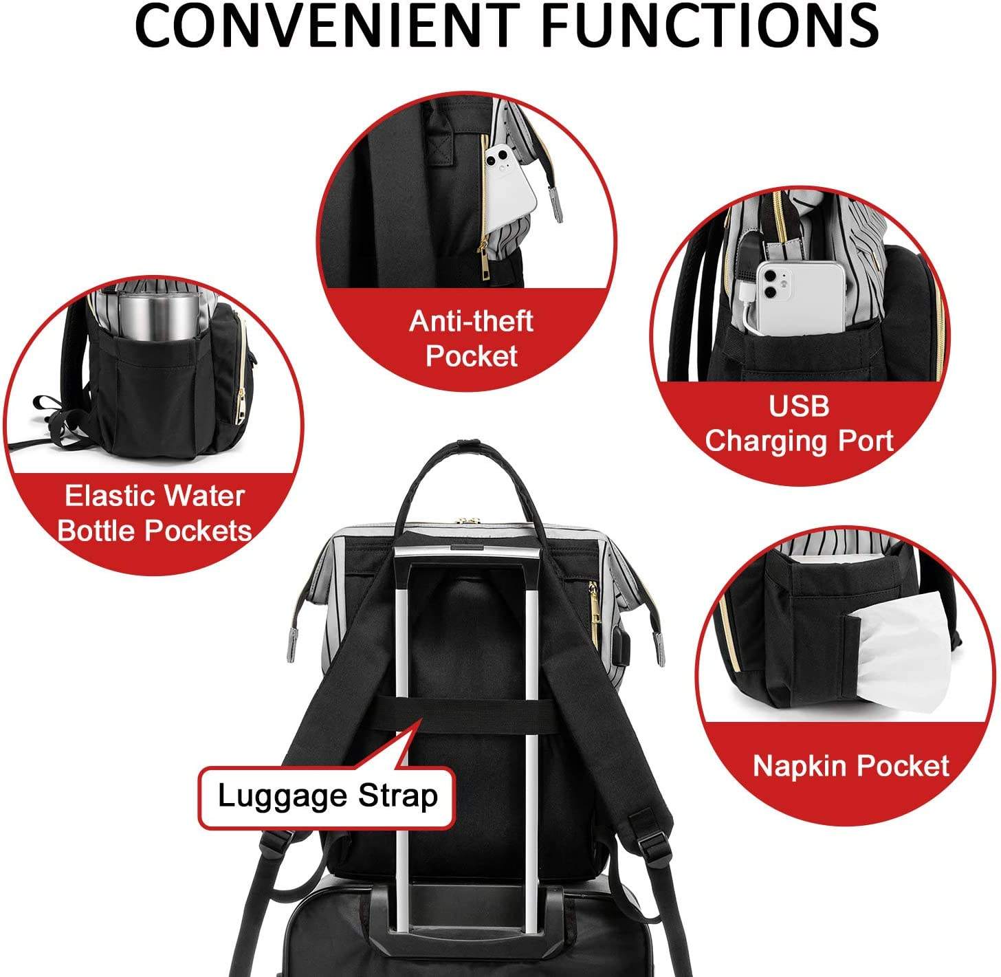 2022 Amazon Hot Selling Large Capacity Multifunctional Mummy Backpack Mommy Diaper Bag Baby Backpack Diaper Bag